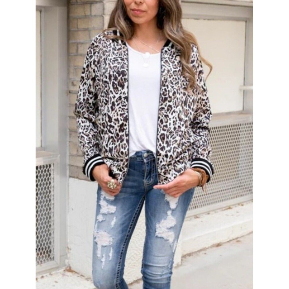 Bomber Jacket, Lightweight, Animal Print, Zip Up, Small